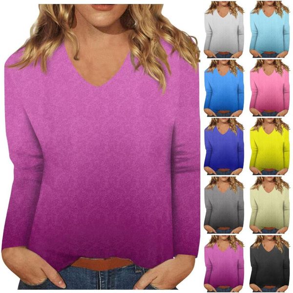 Frauen T Shirts Mode Täglichen Vielseitig Casual V-ausschnitt Langarm Gedruckt Top Soild Tops Für Frauen 2023 Blusa Mujer moda