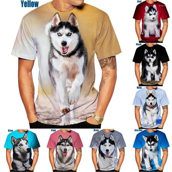 Camisetas masculinas Moda 3D Camiseta Animal Husky Siberiano Personalidade Engraçada Criativa Verão O pescoço