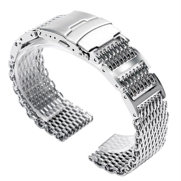 20 22 24 mm Silber Schwarz Edelstahl Shark Mesh Solid Link Armbanduhr Band Ersatzband Faltschließe216s