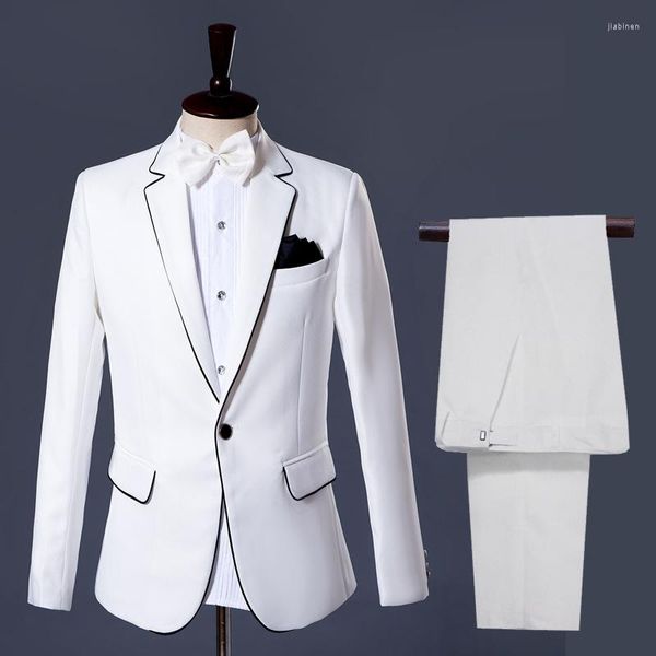Ternos Masculinos Gentleman Slim Casual Terno Branco Masculino Simples Negócios Elegante (Jaqueta Calça) Casamento Noivo Fit Smoking Completo