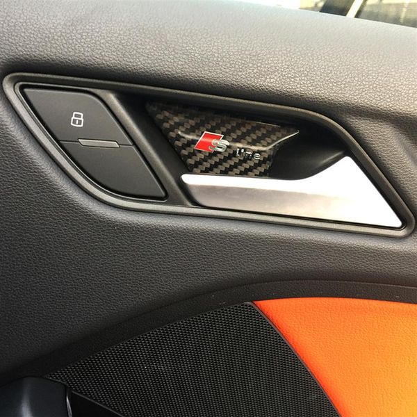 Adesivos de estilo de carro de fibra de carbono porta interior dentro da porta painel tigela guarnição da capa de pulso para audi a3 a4 a5 a6 a7 q3 q5 q7 b6 access253z