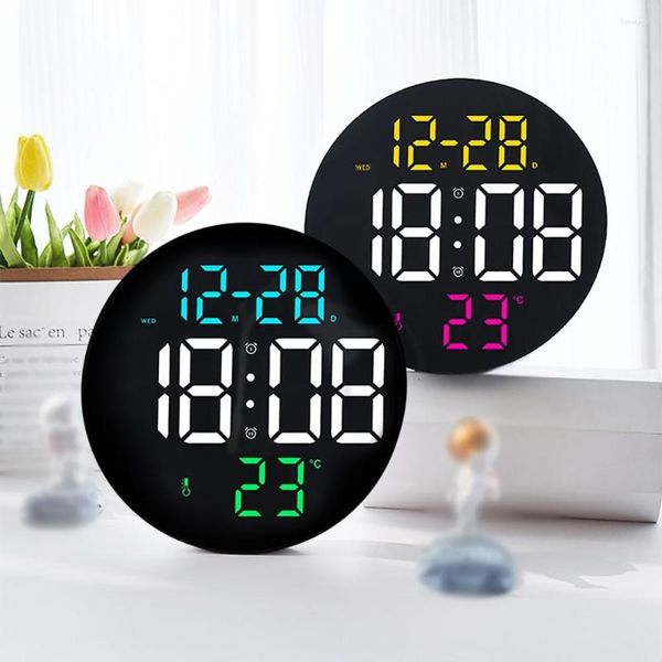 Relógios de parede Led Round 3D Relógio de tela grande Controle remoto digital Temperatura Umidade Exibição de data Alarme Moderno Decoração de casa
