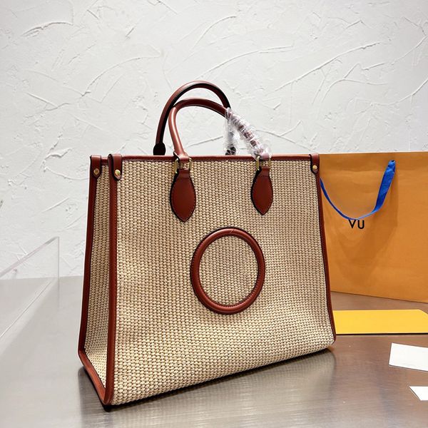 Bolsa de estilista de verão bolsa de crochê palha de grande capacidade bolsa de viagem feminina bolsas de palha bolsa de compras de couro real carteira bolsas bolsas de ombro bolsas de alta qualidade