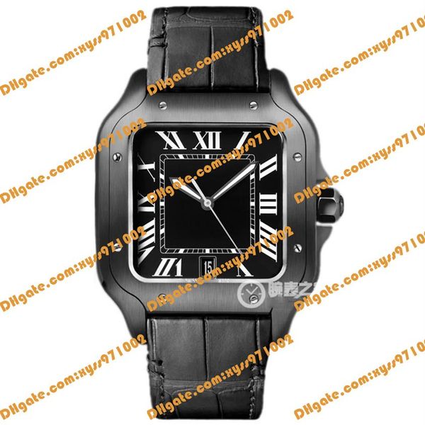 Relógio automático asiático de alta qualidade 39 8mm relógio masculino preto mostrador romano pulseira de couro preto vidro de safira fivela dobrável cale299W