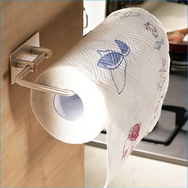 Suporte de rolo de papel de cozinha de aço inoxidável porta-toalha de papel de cozinha sem perfuração 3M ganchos pegajosos J15372173R