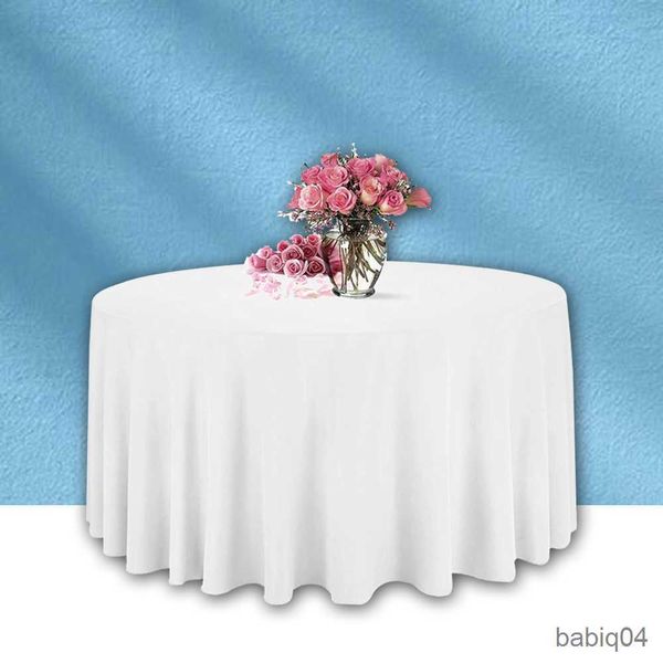 Pano de mesa Toalhas de mesa redondas Tecido de costura branco Elegante Toalha de mesa sólida para o Natal Aniversário Festa de casamento Decoração do hotel R230726