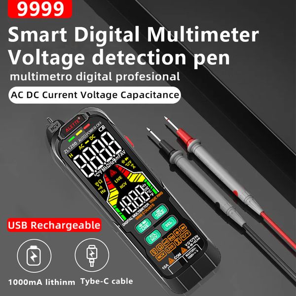 Multímetros 9999 Count Multímetro Digital T-RMS Visor de Cores DC AC Voltage Tester Capacitância Ohm Diodo Multímetro NCV Hz Live Wire Tester 230728