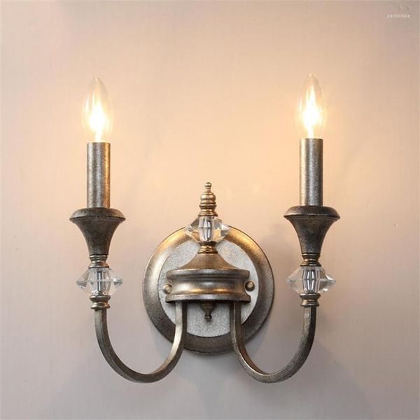 Wandleuchte, französisches Land, antike silberne Lampen, Vintage-Stil, pastoral, Nachttisch, Spiegelfront, Wandlampen, Leuchten, Wohnzimmer, Schlafzimmer, Leuchten