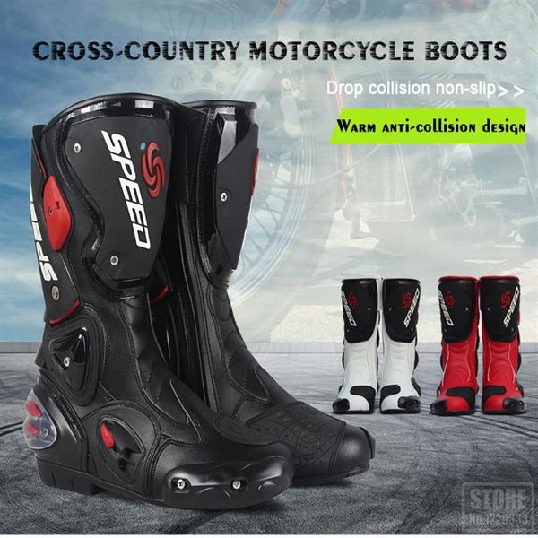 PRO-BIKER SPEED BIKERS Stivali da moto Moto Racing Motocross Off-Road Scarpe da moto Nero Bianco Rosso Taglia 40 41 42 43 44 45224x