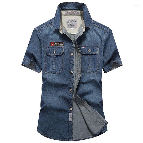 Männer Casual Hemden Denim Modische Männliche Soziale Hemd Sommer Kurzarm Männer Hohe Qualität Button Up BluseTop Kleidung T-stück