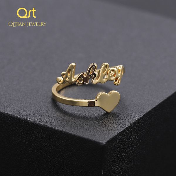 Fedi nuziali Anello con nome a forma di cuore riempito personalizzato/anello unico tagliato/fidanzata moglie madre gioielli dichiarazione regalo - scollatura regolabile 230727