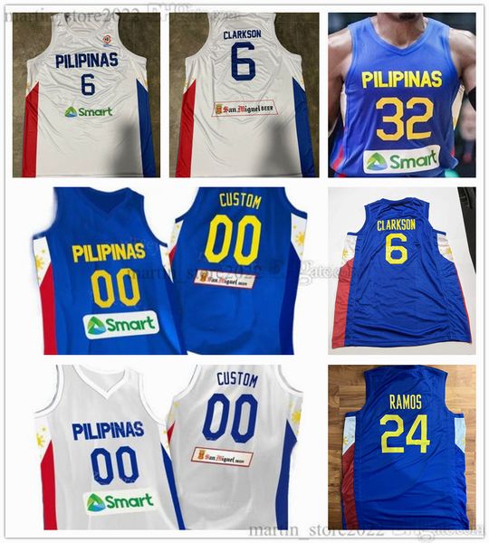 2023 FIBA Filippine World Cup Maglie da basket 6 Clarkson 32 Justin Brownlee 34 Ange Kouame 19 Kai Sotto 0 Thirdy Ravena 4 Kiefer Ravena Abando Aguilar Edu Erram