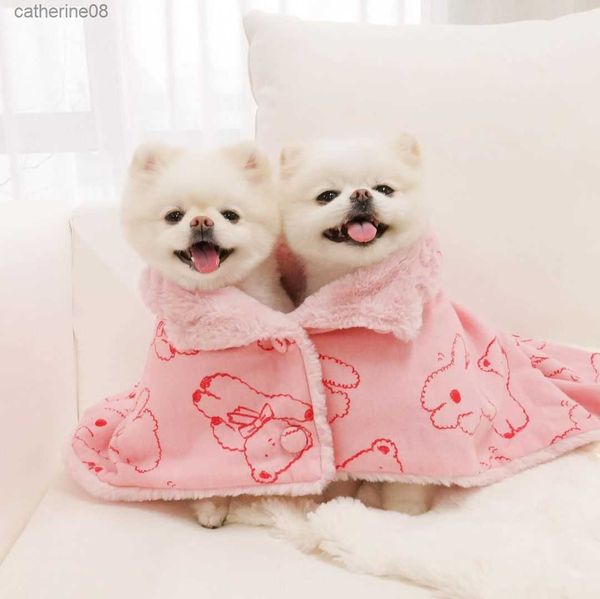 INS Winter Pink Bear Cobertor de pele de coelho Manto quente para animais de estimação Moletom com capuz e Cobertor para cães Saco de dormir Moda para cães Roupas para cães L230621