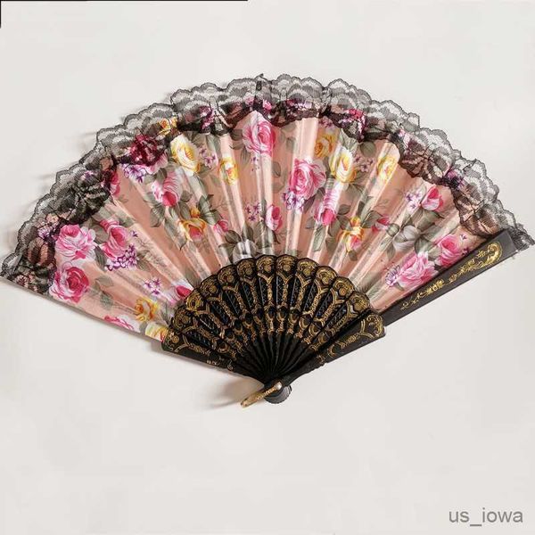 Продукты в китайском стиле винтажные испанские ручные фанаты кружево складываются для женщин, танцую свадебные декоративные поклонники подарки R230728