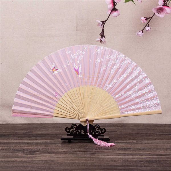 Çin tarzı ürünler kiraz çiçeği dokunmatik kelebek bambu fan tarzı dans fan fan yaz kadın fan düğün hediyesi