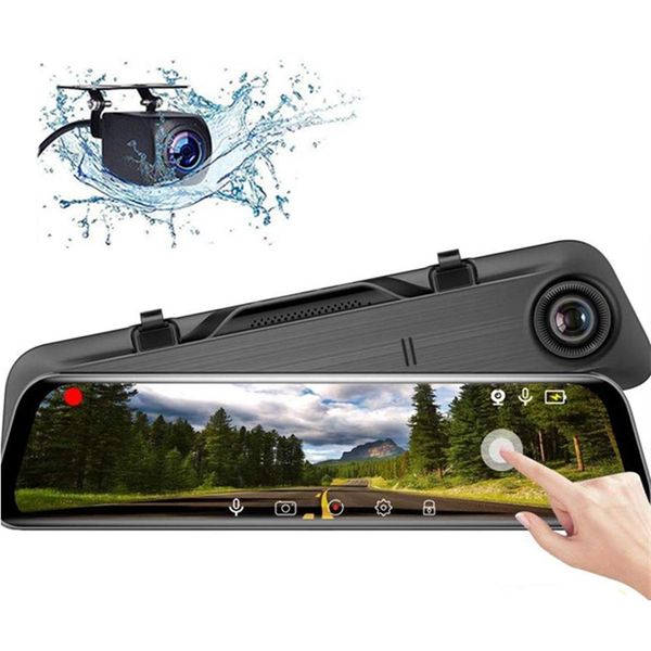 12 IPS Touch Screen Car DVR Stream Media Mirror Dash Camera Hi3556 Chip 2K Video Recording Double 170° 140° Wide View Angl238C
