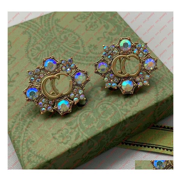 Stud Rainbow Gemstone Küpe Antika Bronz. Colorf moda. Kadınlar için ifade tasarımcısı. Sevgililer Günü Düğün Partisi Favors Ottts