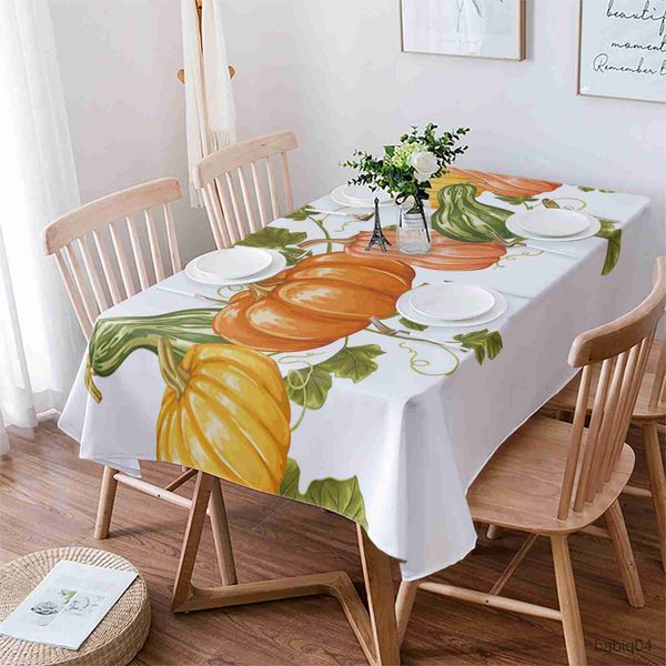 Toalha de Mesa de Ação de Graças Abóbora de Outono Toalha de Mesa Branca À Prova D' Água e À Prova de Óleo Cobertura de Mesa para Cozinha Casa Decoração de Casamento R230726