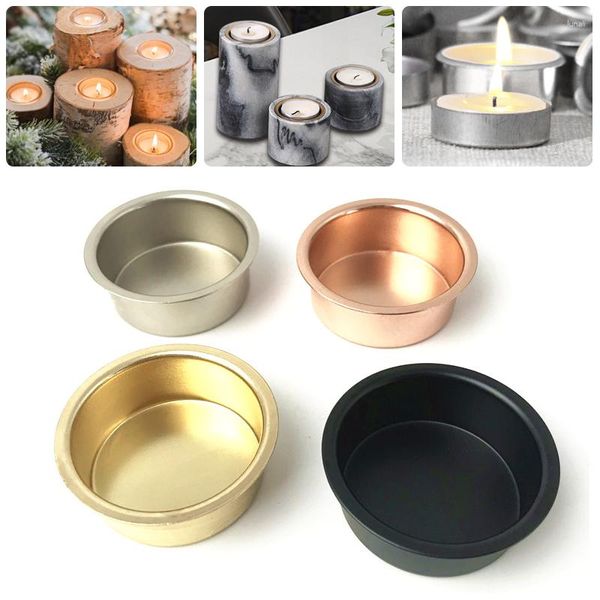 Castiçais 1pcs copos de metal mini suporte chá latas de cera faça você mesmo artesanato de cera recipientes para decoração de casa