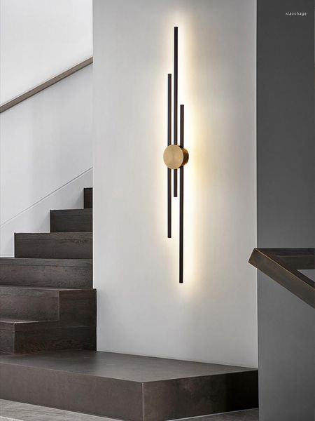 Candeeiro de parede luz luxo minimalista quarto cabeceira cobre criativo corredor longo sala de estar TV fundo