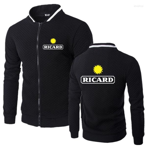 Jaquetas masculinas 2023 RICARD logotipo impresso personalizável cor sólida jaqueta masculina com zíper cardigã magro elasticidade moda bolsos homem roupas esportivas