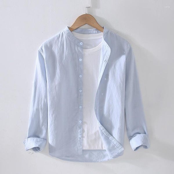 Camisas casuais masculinas verão 2023 tendência coreana linho branco camisa de manga comprida algodão e linho masculino cânhamo