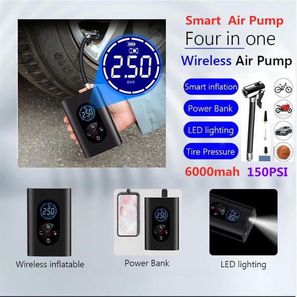Pompa di gonfiaggio ad aria ricaricabile 150psi con lampada a LED per auto moto pneumatico per bicicletta palle per pneumatici Smart Digital gonfiabile wireless E243e