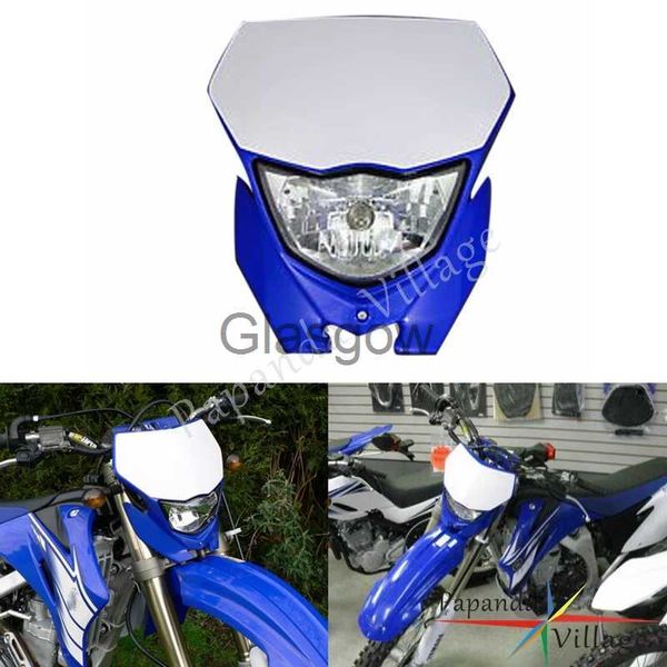 Iluminação da motocicleta azul branco off road motocross supermoto farol da bicicleta da sujeira para yamaha wr 250 400 426 450 yz ttr wr xt mx 0728