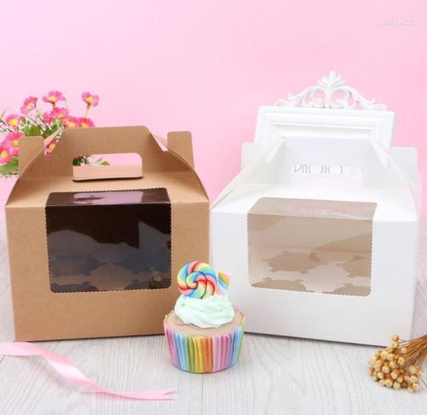 Hediye sargısı 100pcs el yapımı 4 cupcake sabun şeker kraft kağıt kutuları pencere kahverengi ambalaj