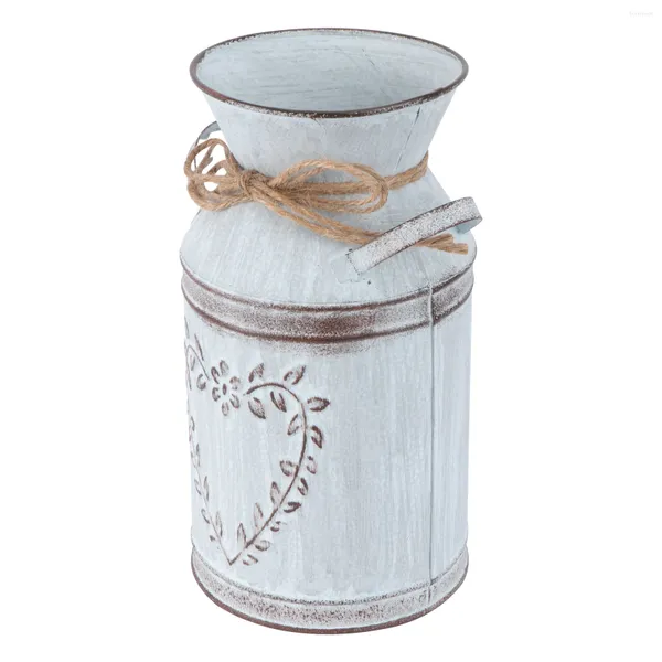 Vasi Shabby Chic Vintage Farmhouse Brocca Vaso Rustico Metallo Galvanizzato Vaso da fiori Love Heart Secchio Fioriera decorativa Tavolo