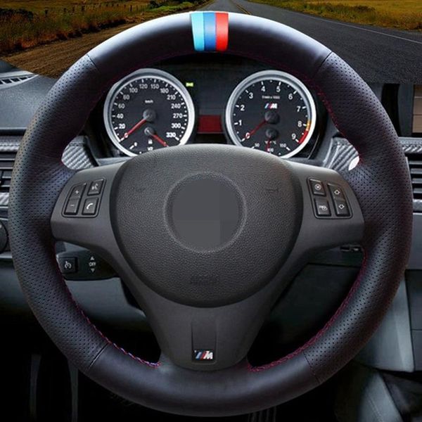 Coprivolante per auto in pelle sintetica nera cucita a mano per BMW M Sport M3 E90 E91 E92 E93 E87 E81 E82 E88 X1 E84254H