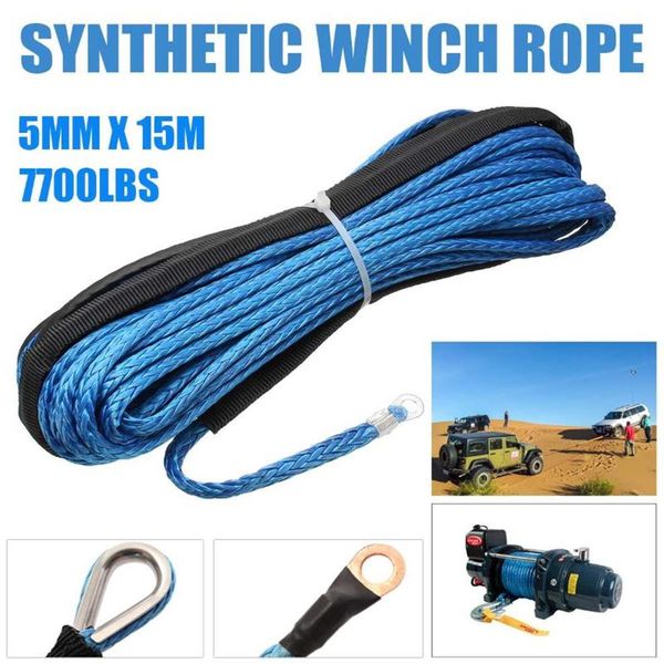 Yeni 1pcs mavi 15m 5mm 5mm sentetik fiber iplikli off-road sentetik çekme vinç ipi 7700 lbs Çoğu araba SUV ATV1716