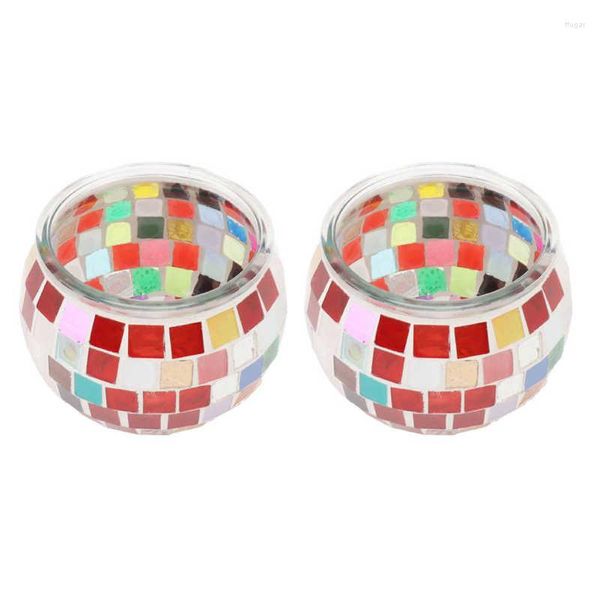 Держатели свечей 2pcs Mosaic Glass Tea Light Holder Romantic Deocrative Amented для гостиной