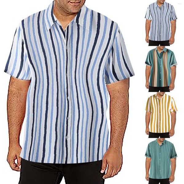 Camisetas masculinas manga curta tops slim fit verão verão camiseta masculina 2023 botão para baixo praia tropical