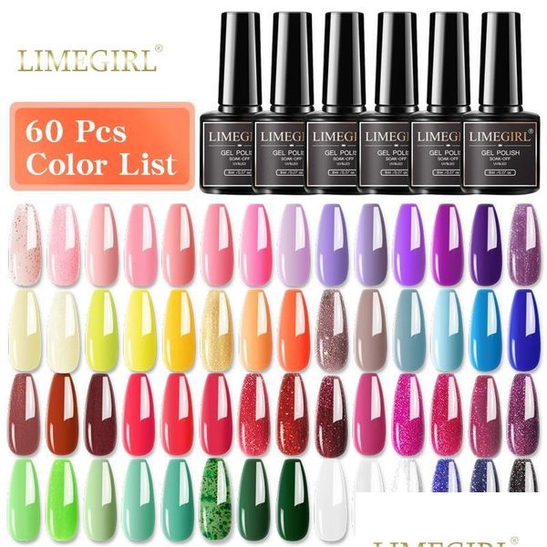 Kits de nail art Limegirl Mtiple Color Gel Polish Set 80 cores Semi Permanente Uv Led Verniz Soak Off Lacas Base Top Coat Drop Del Dhalt