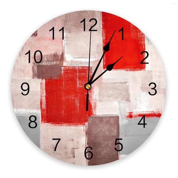 Orologi da parete dipinto ad olio astratto geometrico rosso grande orologio da pranzo ristorante decorazione rotonda silenziosa decorazione per la casa