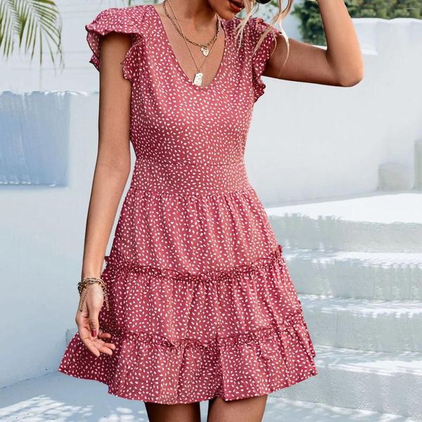 Abiti casual Donna Estate Sexy Scollo a V Frilly Dot Dress Flanella per le donne