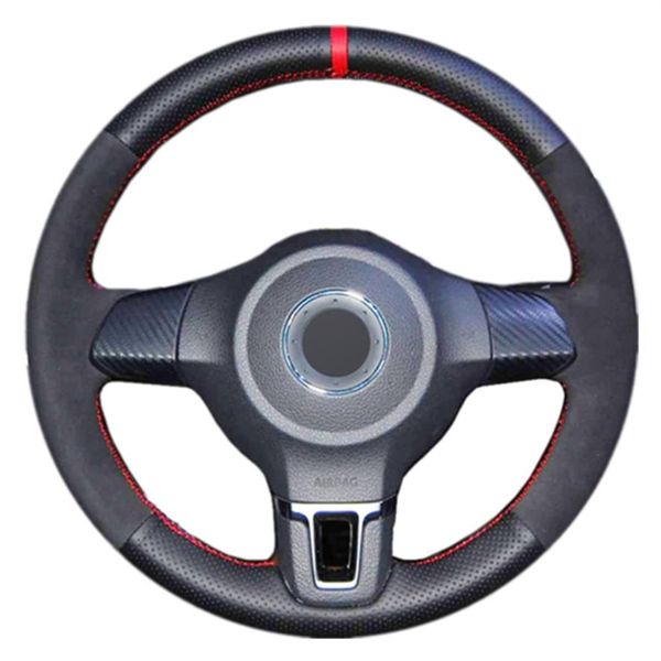 Coprivolante per auto in pelle scamosciata nera per Volkswagen Golf 6 Mk6 VW Polo Sagitar Bora Santana Jetta MK5273S