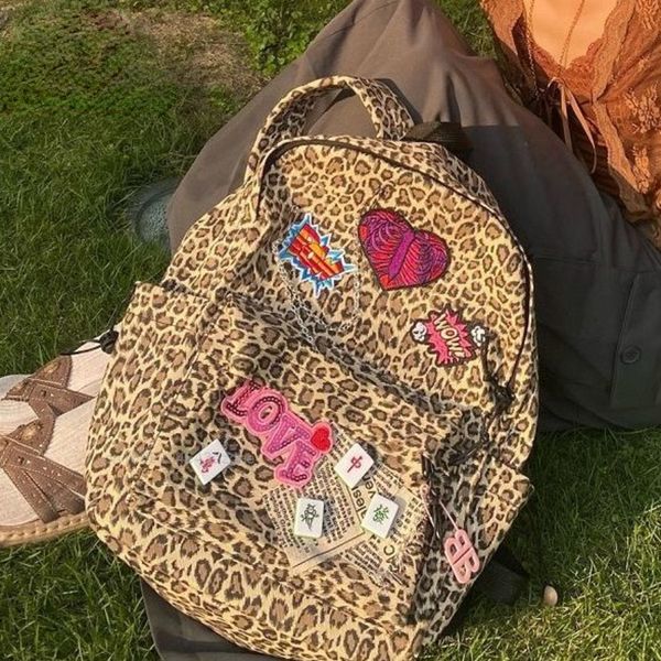 Schultaschen Modetrend Rucksack für Y2k Mädchen Retro Leopard Taschen Damen große Kapazität Schultasche für Studenten Original koreanische Stiltaschen 230727