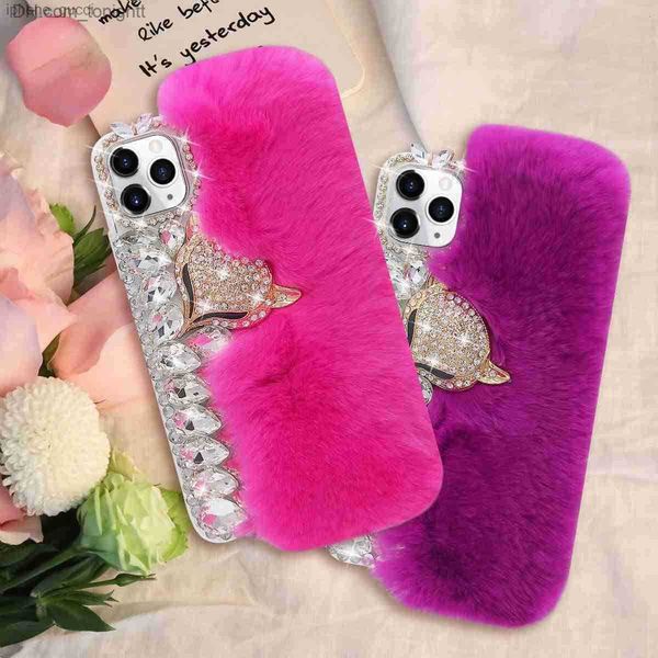 Handyhüllen 3D Fox Head Fuzzy Diamond Phone Cases für iPhone 7 8plus Xr XsMax 11 12 13 14 Pro Max Warmer Plüsch Flauschige weiche TPU-Abdeckung Z230728