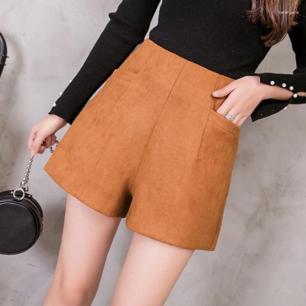 Damenshorts 2023 Hohe Taille Wildleder Frauen Slim Back Reißverschluss Khaki Schwarz Casual All-Match Herbst und Winter Damen Sexy