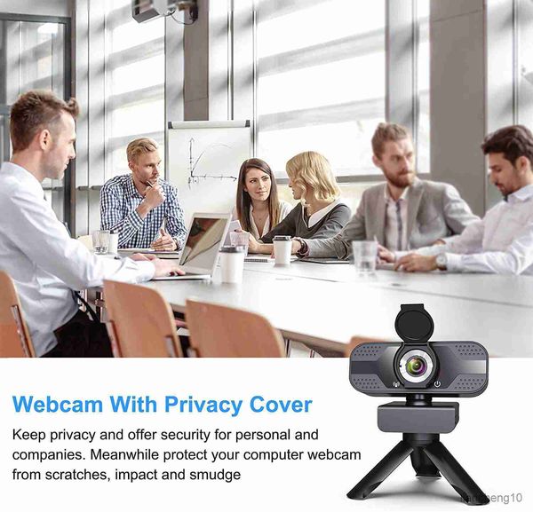 Webcams Webcam com microfone para computador de mesa 1080P com tampa de privacidade Webcam tripé para PC Zoom vídeo/jogos/skype R230728