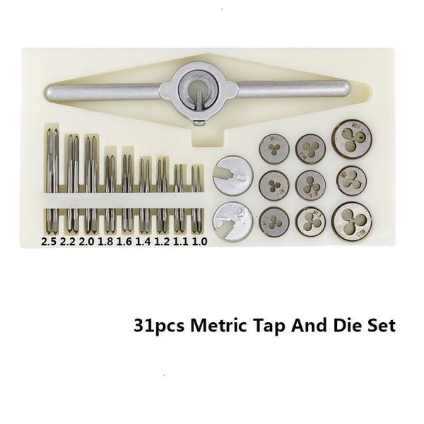 Outras Ferramentas Manuais 31pcs Conjunto de Torneiras e Matrizes Métricas M1.0 M.1 M.2 M1.4 M.6 M.8 M2.0 2.2 M.5 Broca Parafuso HSS Rosca 230727