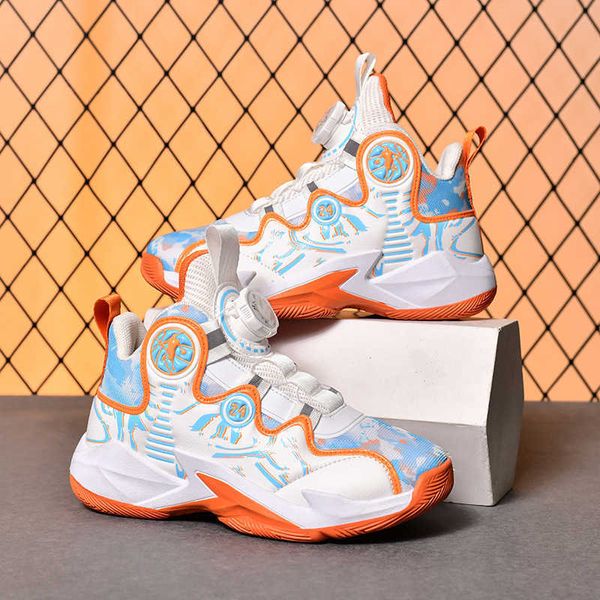 Scarpe da basket traspiranti per ragazzi e ragazze Sneakers sportive per bambini Scarpe da ginnastica casual blu arancioni per bambini