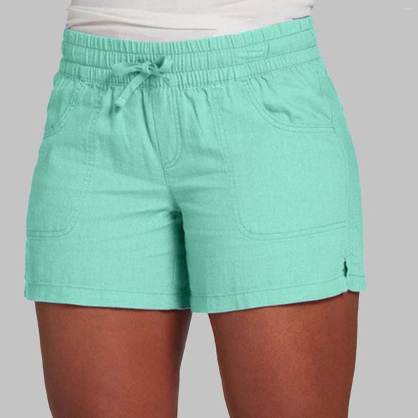 Frauen Shorts Elastische Taille Kordelzug Baumwolle Sommer Frauen Casual 2023 Strand Mit Tasche Hosen Weibliche Damen