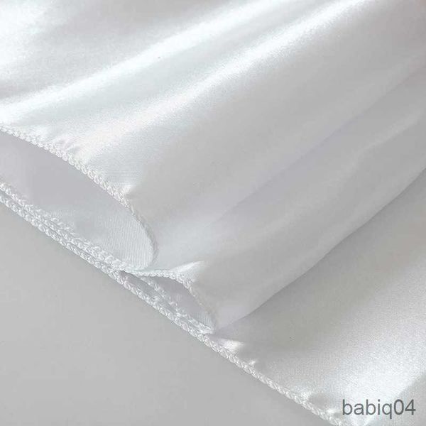 Toalha de mesa Tecido de cetim Toalha de mesa banquete de hotel decoração de festa de casamento cor sólida retângulo branco redondo superfície lisa capa de mesa R230726