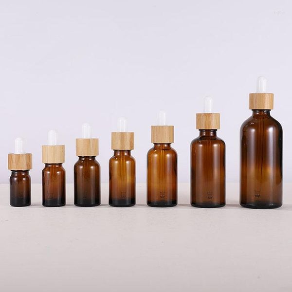 Aufbewahrungsflaschen 5 ml, 10 ml, 15 ml, 20 ml, 30 ml, 50 ml, 100 ml, Bernsteinglas, ätherisches Öl, Kosmetik-Tropfer mit Auge und Bambuskappe