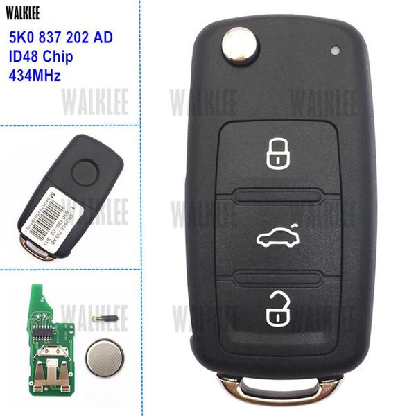 3 Tasten Funkschlüssel passend für Vw Volkswagen Caddy Eos Golf Jetta Beetle Polo Up Tiguan Touran 5k0837202ad 5k0 837 202 Ad247o