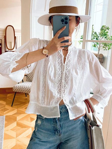 Frauenblusen Gypsylady Vinatege Boho Bluse Hemd französische weiße Spitze Patchwork Sommer Frauen hohl aus, sexy Damen Top