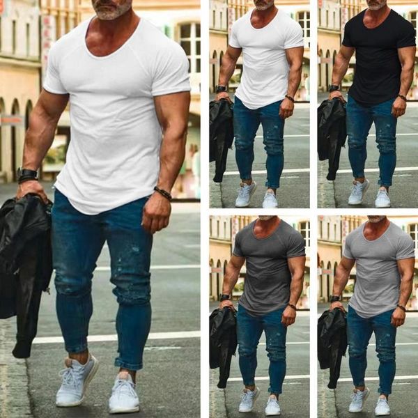 T-shirt da uomo Girocollo T-shirt estiva da uomo casual Slim Fit Quick Dry Sport Top Orlo irregolare Sport Indumento maschile di media lunghezza